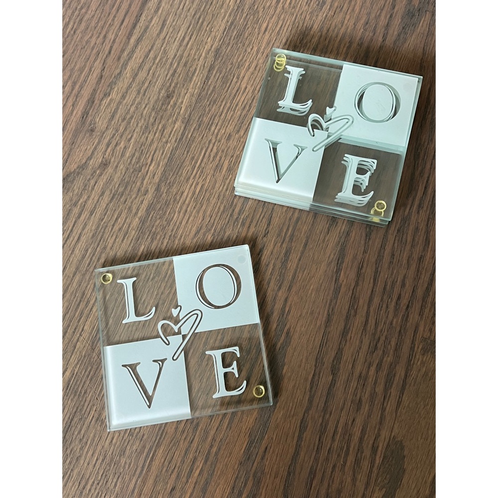 Set of 4 Glass “LOVE” Coasters